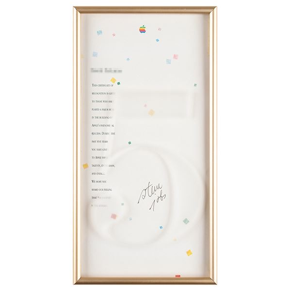 Steve Jobs Signed Apple 5-Year Service Award