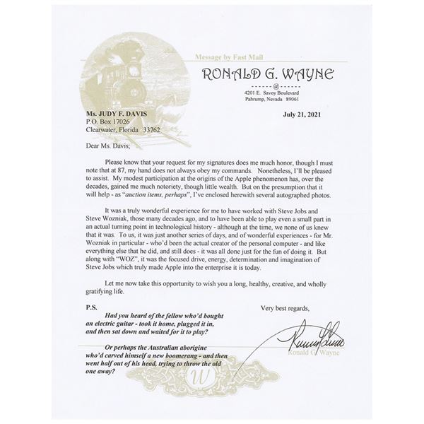 Ronald Wayne Typed Letter Signed