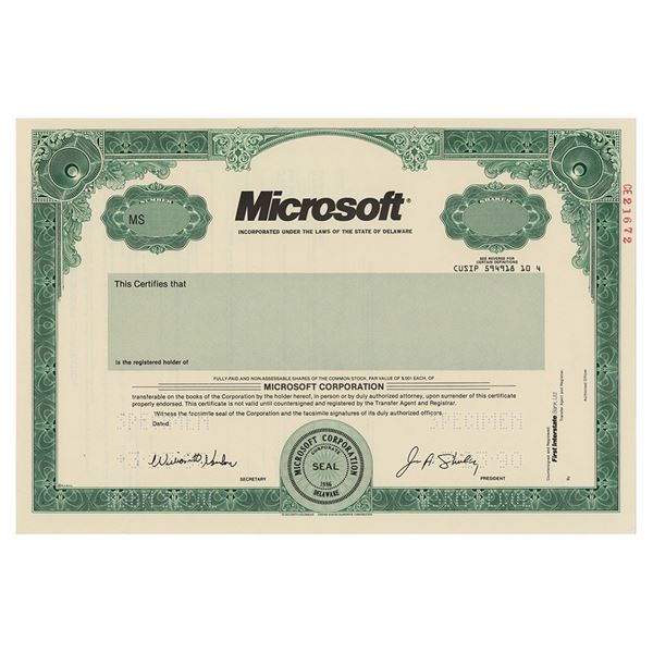 Microsoft Stock Certificate