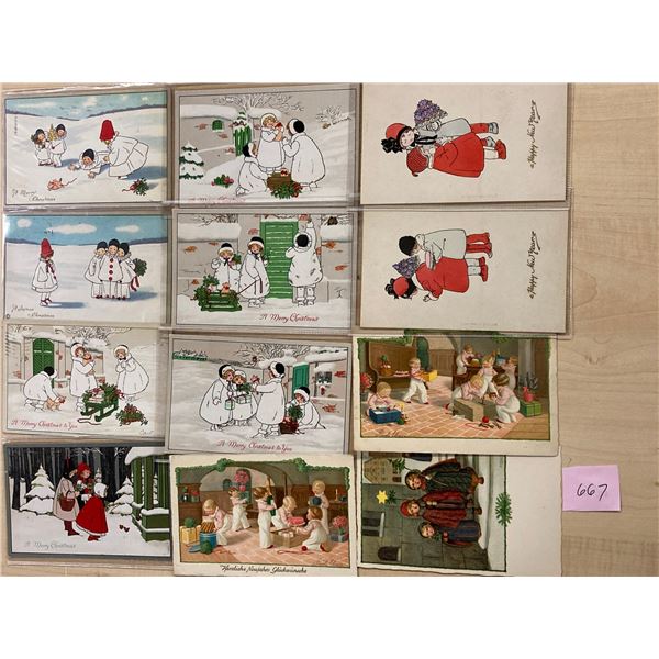 25 P. Ebner Signed Artist Holiday Children Greeting Postcards