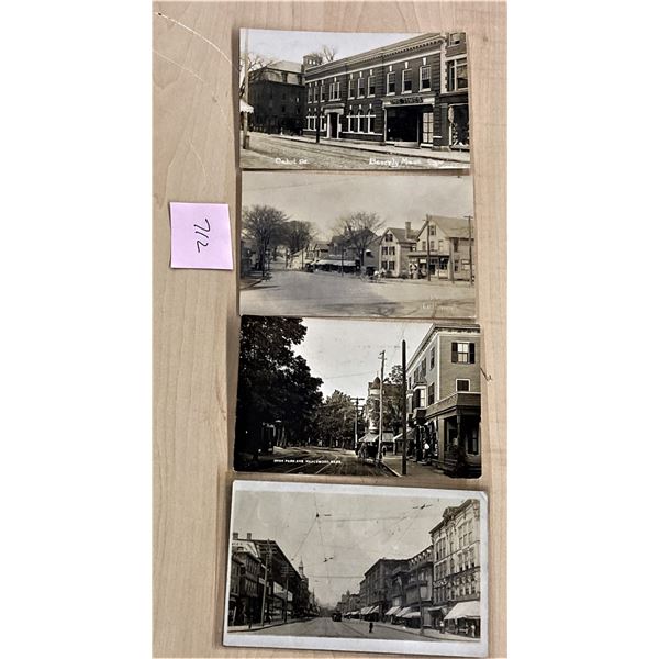 4 Massachusetts Real Photo Streets & Store Front Postcards