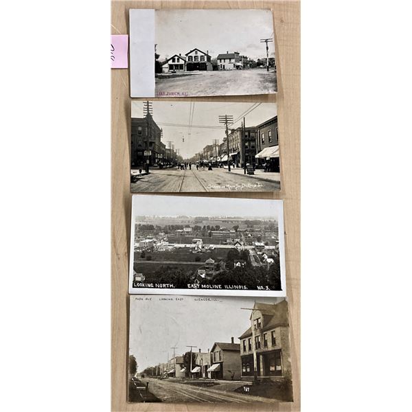 4 Illinois Real Photo Street Scenes & Aerial View Postcards