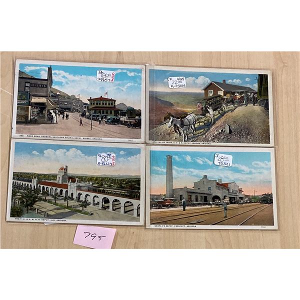 4 Arizona Train Station Depot Postcards