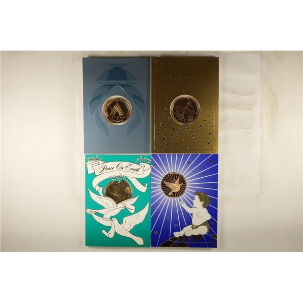 4 FRANKLIN MINT HOLIDAY CARDS WITH 1 1/2'' BRONZE