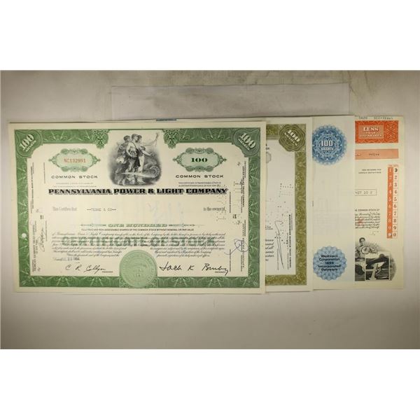 4 VINTAGE STOCK CERTIFICATES: 1961 PENNSYLVANIA