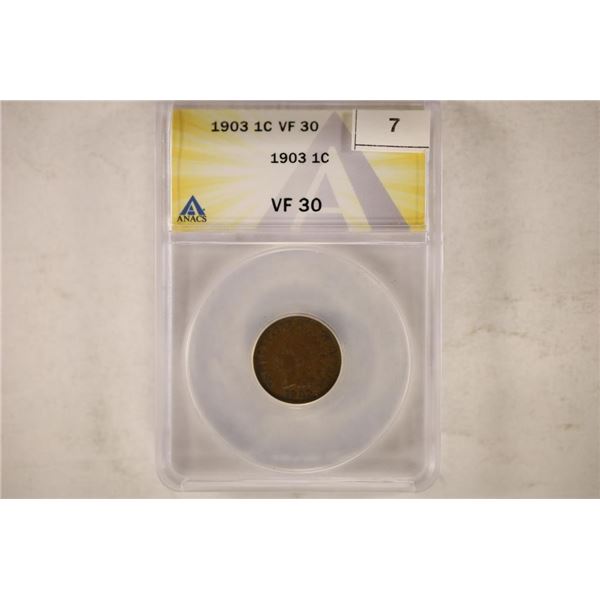1903 INDIAN HEAD CENT ANACS VERY FINE 30