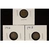 Image 1 : 3-CANADA SILVER 5 CENTS: 1911, 1912 & 1913