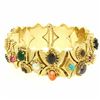 Image 1 : RARE Antique 14K Yellow Gold Multi Gemstone Wide Florentine Slide Charm Bracelet