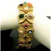 Image 3 : RARE Antique 14K Yellow Gold Multi Gemstone Wide Florentine Slide Charm Bracelet