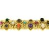 Image 6 : RARE Antique 14K Yellow Gold Multi Gemstone Wide Florentine Slide Charm Bracelet
