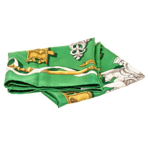 Hermes Green Multicolor Silk Scarf