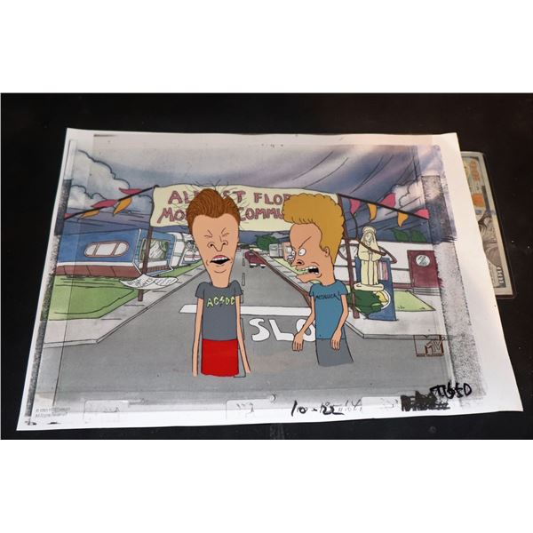BEAVIS AND BUTTHEAD IN TORNADO HAND PAINTED ANIMATION CELLS ON BACKGROUND