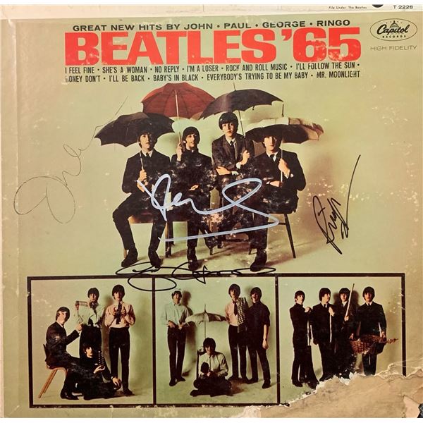 All 4 Beatles Signed Beatles '65 Album Cover