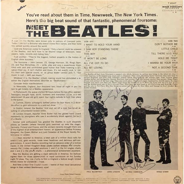 All 4 Beatles Signed Meet The Beatles Album Cover