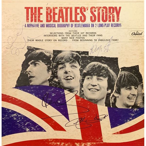 RARE All 4 Beatles Signed The Beatles Story Album Cover