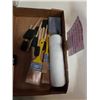 Image 8 : 2 TRAYS OF PAIINTING SUPPLIES - DUST MASKS, PAINT BRUSHES, SANDING BLOCKS, WOOD FILLER, PAINT REMOVE