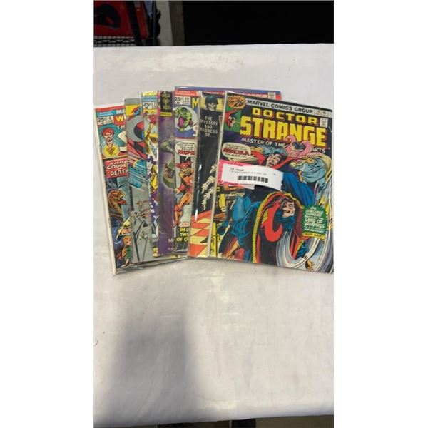 7 25 CENT COMICS 1974-1976 - DR. STRANGE, SUPERMAN, IRON MAN, HULK, SINBAD, ETC.