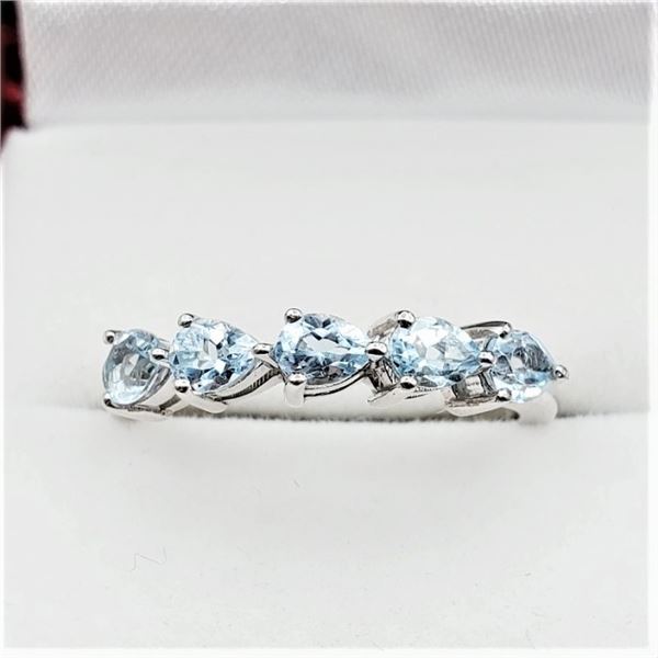 NEW STERLING SILVER 4.1MM X 3.05MM GENUINE BLUE TOPAZ RING, 0.85CTS, W/A $565.00, SIZE 7