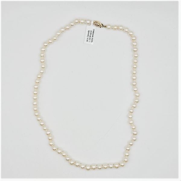 NEW 14KT. YELLOW GOLD 5.4MM - 5.5MM GENUINE CULTURED PEARL NECKLACE, APPROX 73 PEARLS, W/A $890.00