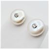 Image 2 : NEW STERLING SILVER 13.2MM GENUINE BUTTON PEARL & CZ EARRINGS, W/A $570.00