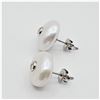 Image 3 : NEW STERLING SILVER 13.2MM GENUINE BUTTON PEARL & CZ EARRINGS, W/A $570.00