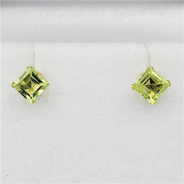 NEW 10KT. YELLOW GOLD 4MM X 4MM PERIDOT EARRINGS, 0.70CTS, W/A $605.00