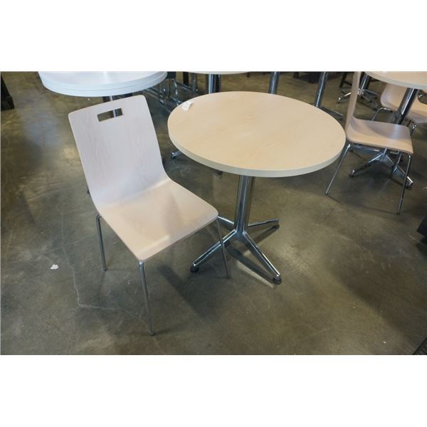 NEW CHROME BASE ROUND PUB/ CAFE TABLE  WITH BENTWOOD CHAIR, 30  HIGH 28  DIAMETER