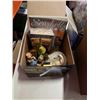 Image 2 : 3 BOXES OF ESTATE GOODS, HUMMEL STYLE FIGURES, BILLIARD TABLE CLOTH, TUMBLERS