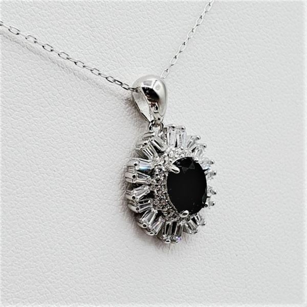 NEW STERLING SILVER 7.72MM X 6MM GENUINE CHROME DIOPSIDE (1.25CTS) & CZ PENDANT WITH STERLING CHAIN,