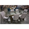 Image 1 : AS NEW MODERN GLASS  AND WALNUT TABLE W/ 6 ROZZINI LEATHER CHAIRS, RETAIL $3699