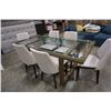 Image 2 : AS NEW MODERN GLASS  AND WALNUT TABLE W/ 6 ROZZINI LEATHER CHAIRS, RETAIL $3699