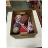 Image 1 : BOX OF YARN, KNITTING NEEDLES, THREAD, BEADS, PINS, SEWING ACCESSORIES