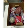 Image 2 : BOX OF YARN, KNITTING NEEDLES, THREAD, BEADS, PINS, SEWING ACCESSORIES