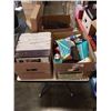 Image 1 : 3 BOXES OF LABEL PRINTERS, OFFICE SUPPLIES, WIRE RACKS AND PICTURE FRAMES