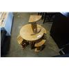 Image 1 : DECORATIVE WOOD TABLE WITH 4 ELEPHANT STOOLS - 19 INCHES TALL, SLIGHT DAMAGE