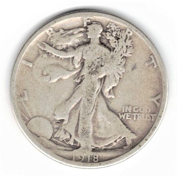 1918S USA Silver Walking Liberty Half Dollar