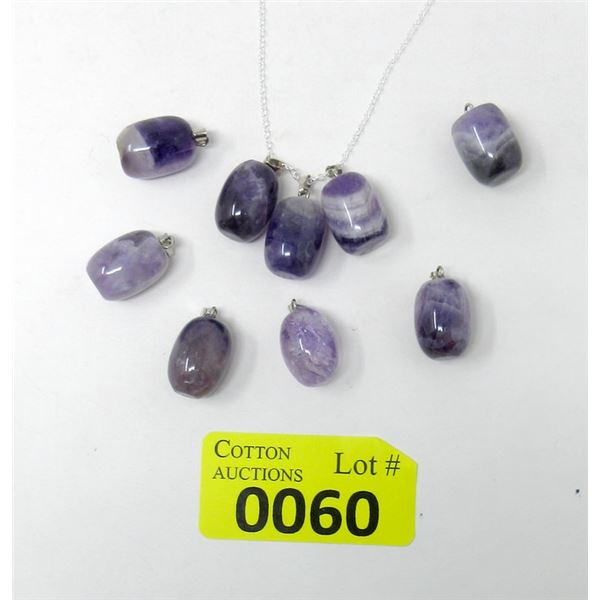 8 Polished Amethyst Pendants with 20" Chain