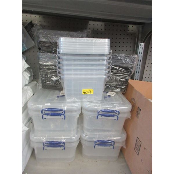 7 Stacks of Small & Medium Plastic Totes