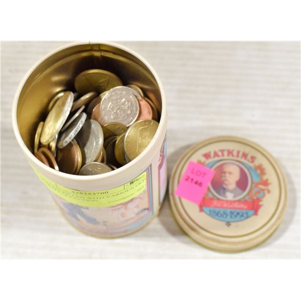 OLD TIN FILLED WITH VARIOUS OLD COINS COLLECTION