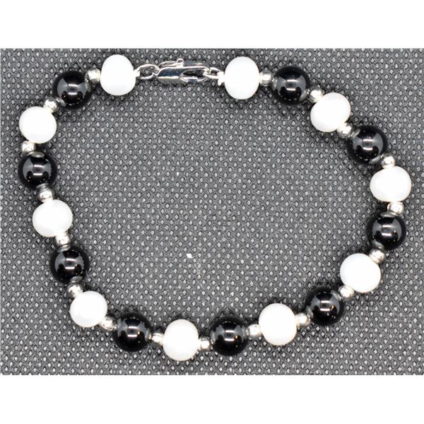 #293-NATURAL BLACK AGATE&FRESH WATER PEARL BRACELE