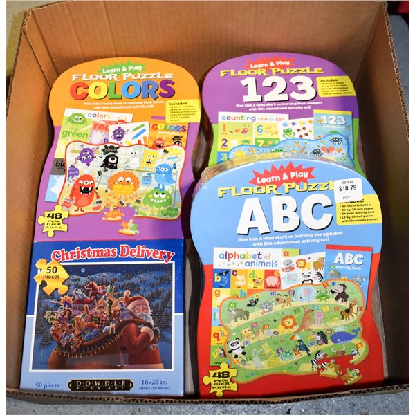 BOX WITH 3 LEARN AND PLAY FLOOR PUZZLES