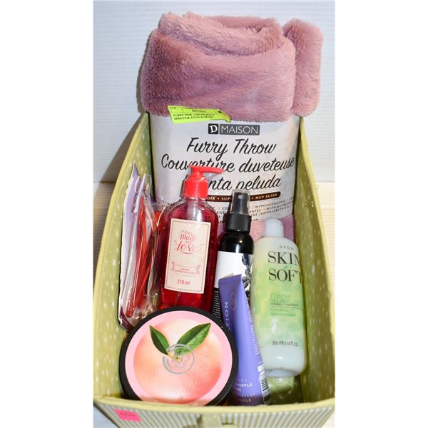 FURRY PINK THROW,BODY SPRAYS,& AVON & MORE