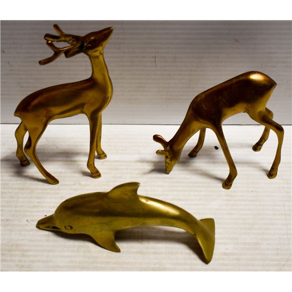 BRASS SET OF DEER & DOLPHIN ALL TOGETHER