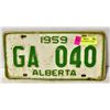 Image 1 : 1959 VINTAGE ALBERTA LICENSE PLATE
