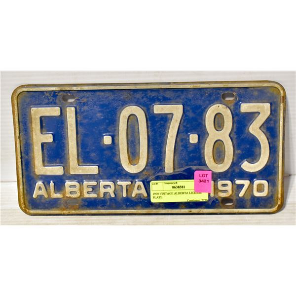 1970 VINTAGE ALBERTA LICENSE PLATE