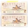 Image 2 : 2 X 1986 UNCIRCULATED SEQUENTIAL $2 BILLS