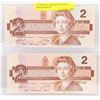 Image 1 : 2 X 1986 UNCIRCULATED SEQUENTIAL $2 BILLS