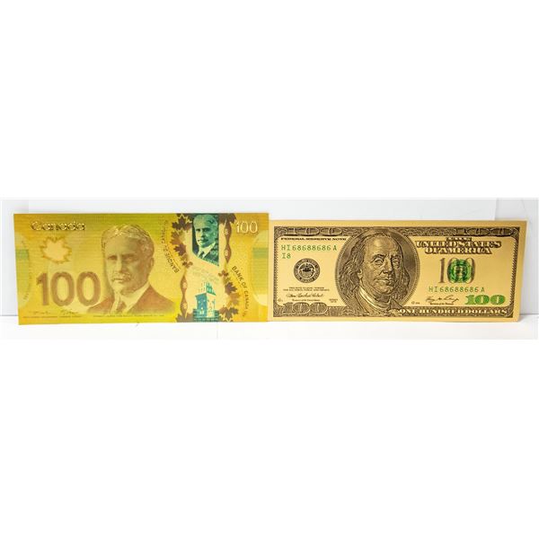 24K GOLD PLATED CANADIAN AND USA $100 BILLS