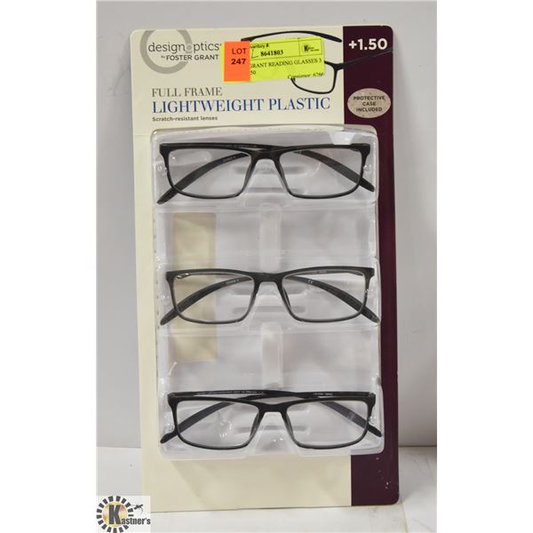 FOSTER GRANT READING GLASSES 3 PACK +2.50