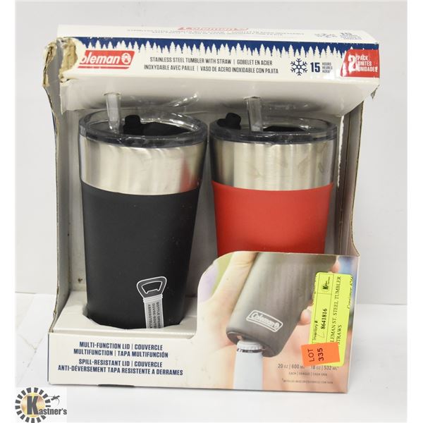 NEW COLEMAN ST. STEEL TUMBLER SET W/ STRAWS